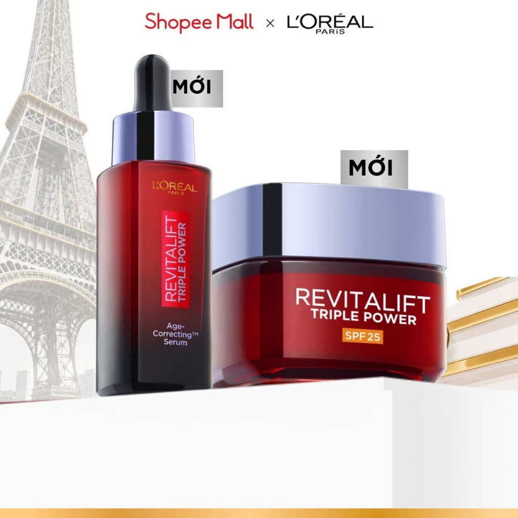 VB_Bộ dưỡng chất serum, kem dưỡng SPF25 peptides giảm nhăn, săn chắc da L'Oreal Paris Revitalift Triple Power 30ml, 50ml