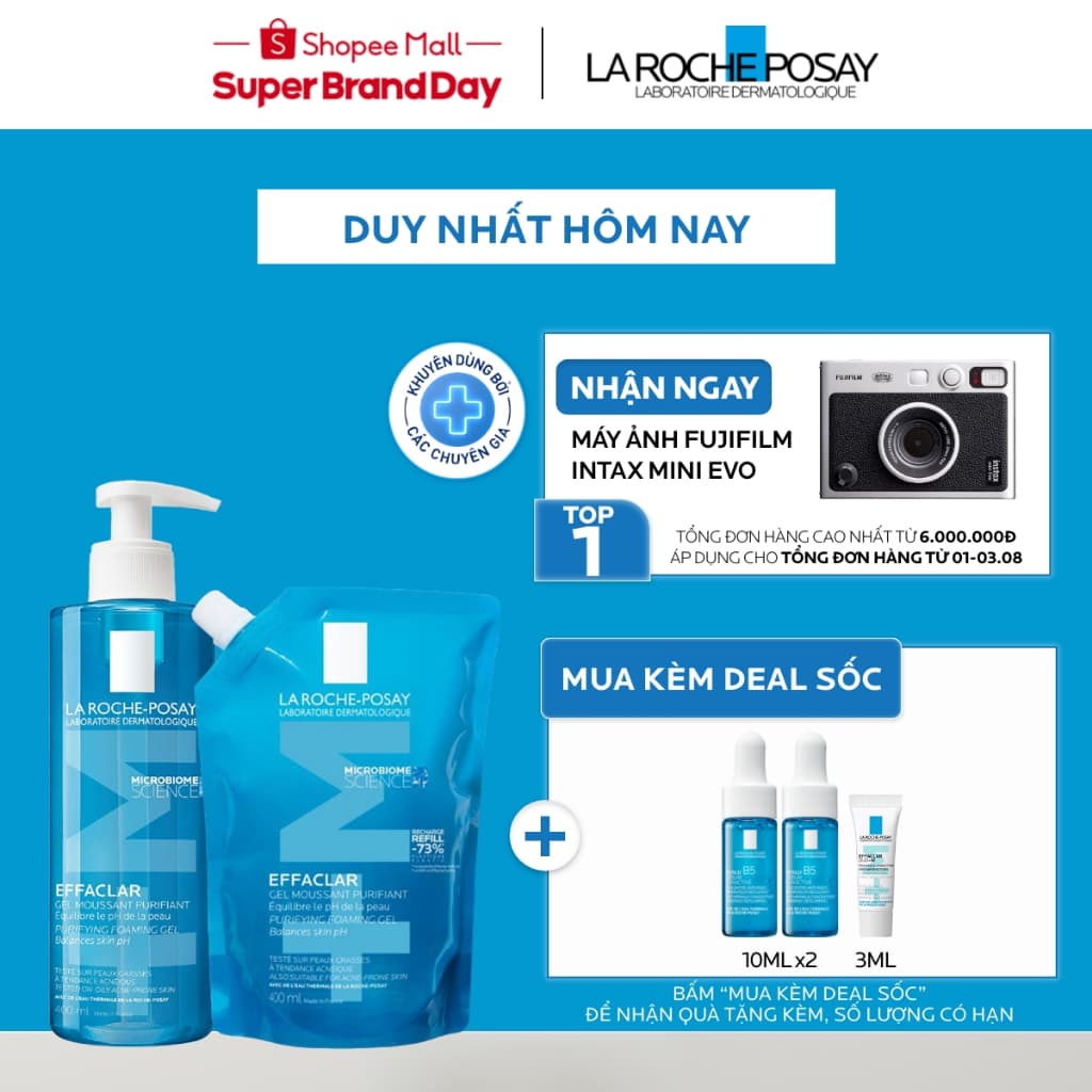 [VB] Bộ đôi gel rửa mặt & túi refill làm sạch sâu da dầu nam & nữ La Roche-Posay Effaclar Purifying Foaming Gel M 400ml