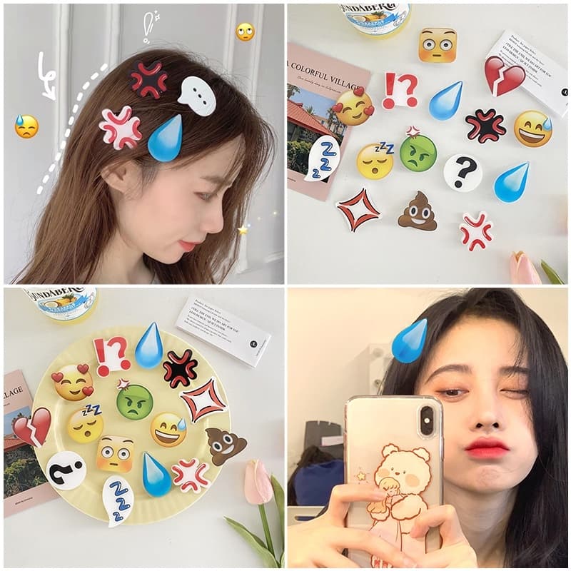 ✨✨Kẹp Tóc Acrylic Hình Biểu Tượng Cảm Xúc Yên Tĩnh Chống Mồ Hôi,Kẹp Tóc Hình Emoji