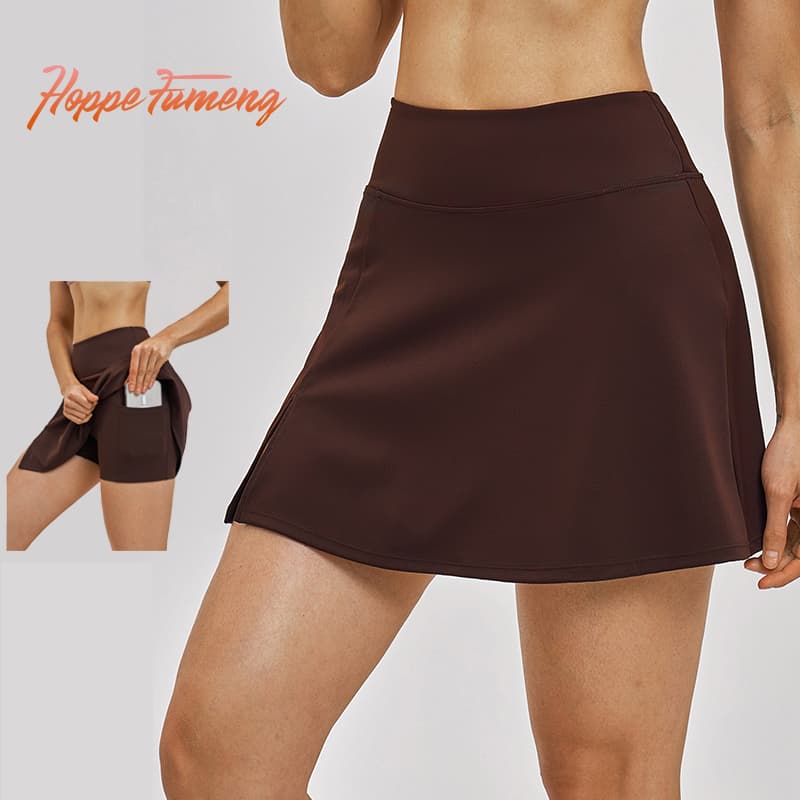 [Hoppe Fumeng] Váy tennis yoga màu trơn thoáng khí thể thao và thể dục dành cho nữ (có quần an toàn)