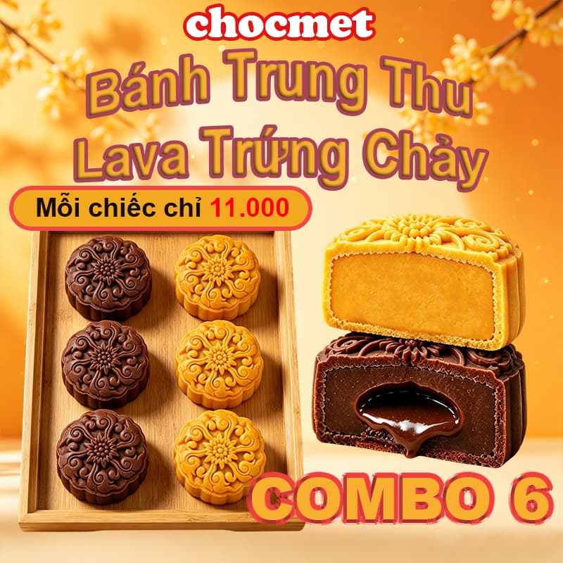 [One 11k] Combo Bánh Trung Thu CHOCMET 6 - Sữa Dung nham Custard & Chocolate Filling, Kích thước nhỏ tiện lợi, Không thể cưỡng lại ngon