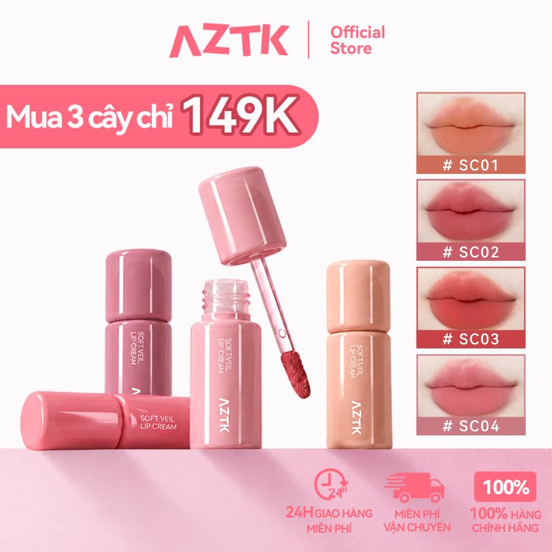 AZTK Son Kem Lì Velvet Lip Tint Son Bùn Lì Mịn Màu Xinh Nhẹ Môi 1.5g