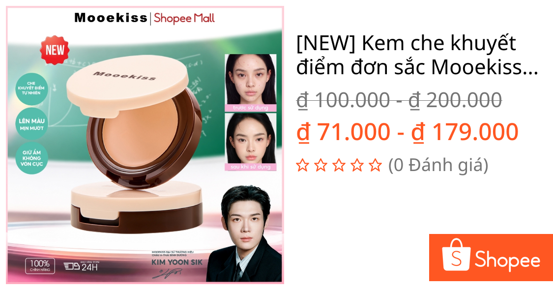 [NEW] Kem che khuyết điểm đơn sắc Mooekiss, trang điểm lâu trôi, kiểm soát dầu nhẹ, nền lỏng 1.5g
