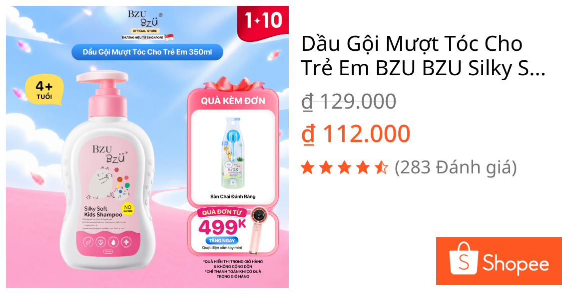 Dầu Gội Mượt Tóc Cho Trẻ Em BZU BZU Silky Soft Kids Shampoo 350ML