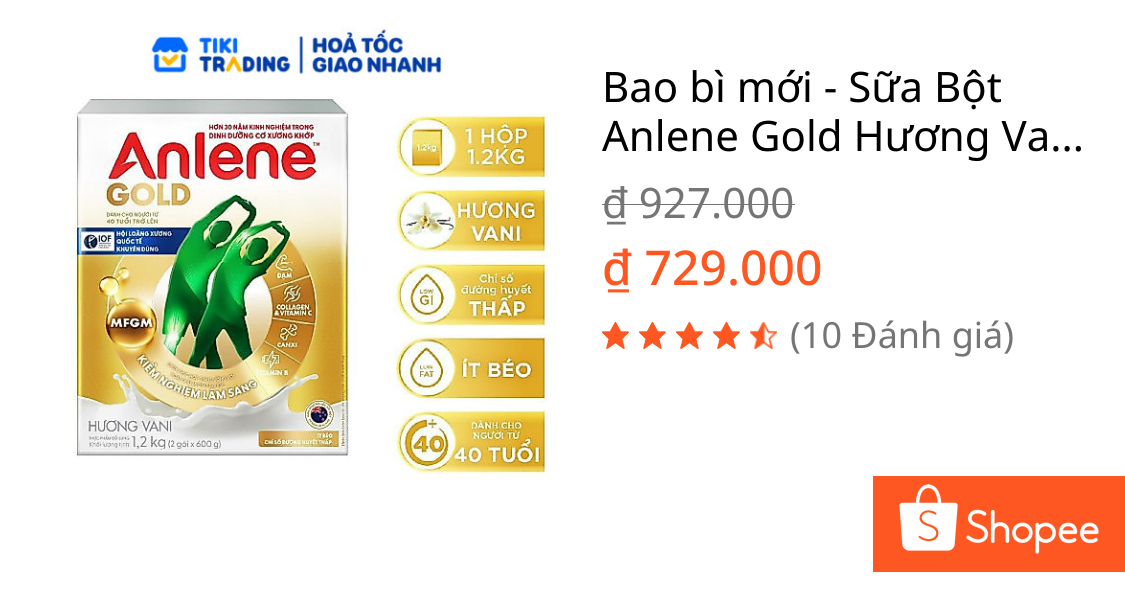 Bao bì mới - Sữa Bột Anlene Gold Hương Vanilla (Hộp giấy 1200g)