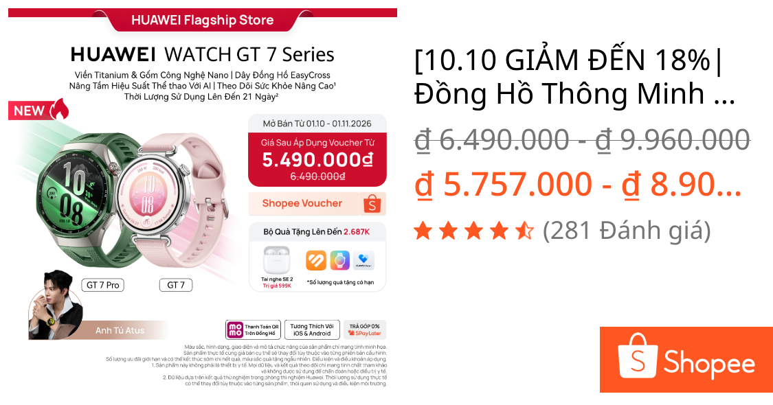 [10.10 GIẢM ĐẾN 18%| Đồng Hồ Thông Minh HUAWEI WATCH GT7 | Chăm Sóc Sức Khỏe Chuyên Sâu|Đạp Xe Nâng Cao|Pin Đến 21 Ngày