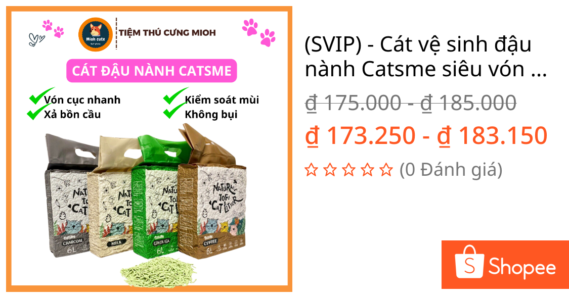(SVIP) - Cát vệ sinh đậu nành Catsme siêu vón cục, không bụi, hương thơm đa dạng dành cho mèo