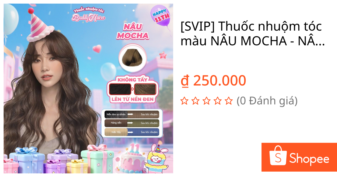 [SVIP] Thuốc nhuộm tóc màu NÂU MOCHA - NÂU TRÀ ĐEN thuốc nhuộm tóc không cần tẩy, kem nhuộm tóc tại nhà Buddyhairs