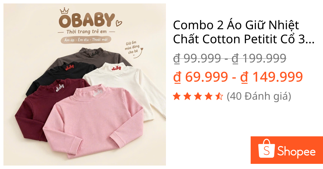 Combo 2 Áo Giữ Nhiệt Chất Cotton Petitit Cổ 3 Phân Thêu Chữ OBABY Cho Bé Gái, Bé Trai Từ 8-30kg (M8)