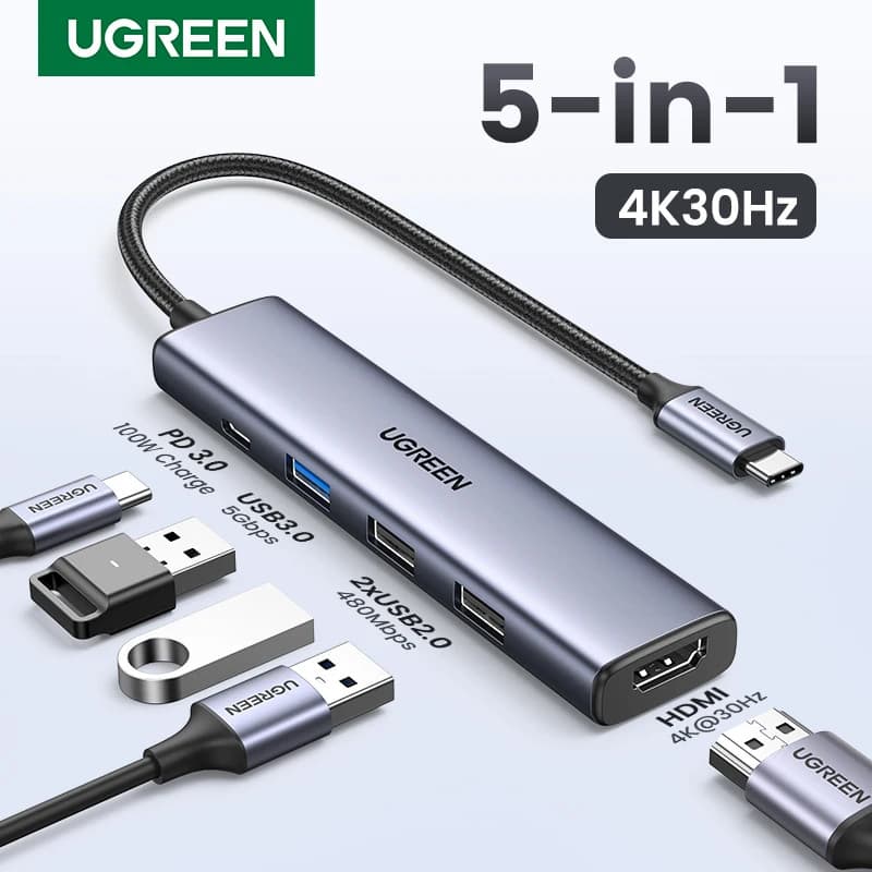 Ugreen Usb C Hub 4K HDMI 5 trong 1 Hub Usb 100W Bộ chuyển đổi đa chức năng Usb cho MacBook Pro