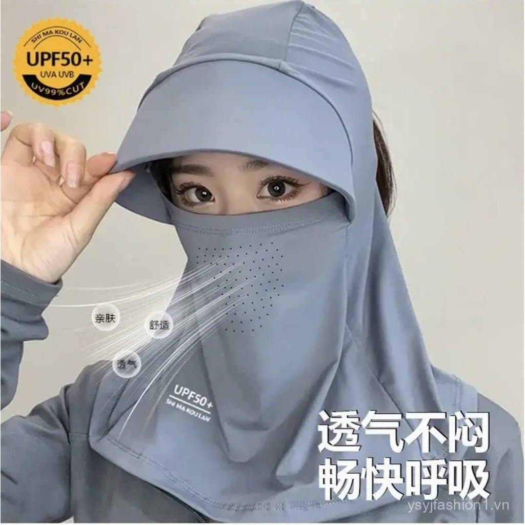 Mặt nạ chống nắng mới dành cho nữ, mặt nạ chống tia cực tím đi xe đạp mùa hè, mũ lỗ thoáng khí bằng lụa băng tất cả trong một