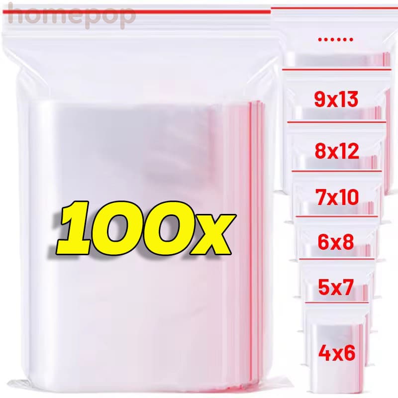 100 Chiếc Túi Bao Bì Thực Phẩm Kín Dây Kéo Dày - Túi Bảo Quản Bằng Nhựa Trong Suốt
