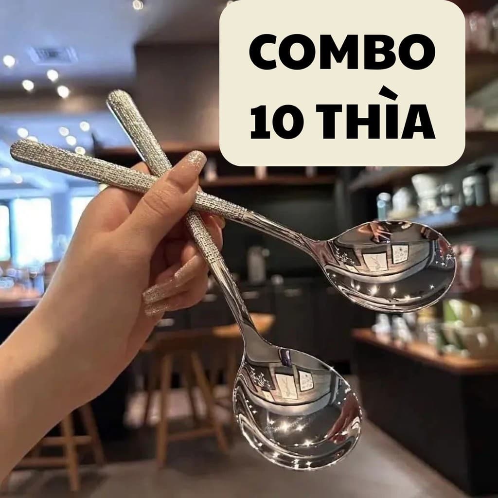 Combo 10 Thìa, Muỗng Hàn Quốc Cán Dài Cao Cấp Chất Liệu Inox Sáng Bóng Không Gỉ Gia Dụng One Top