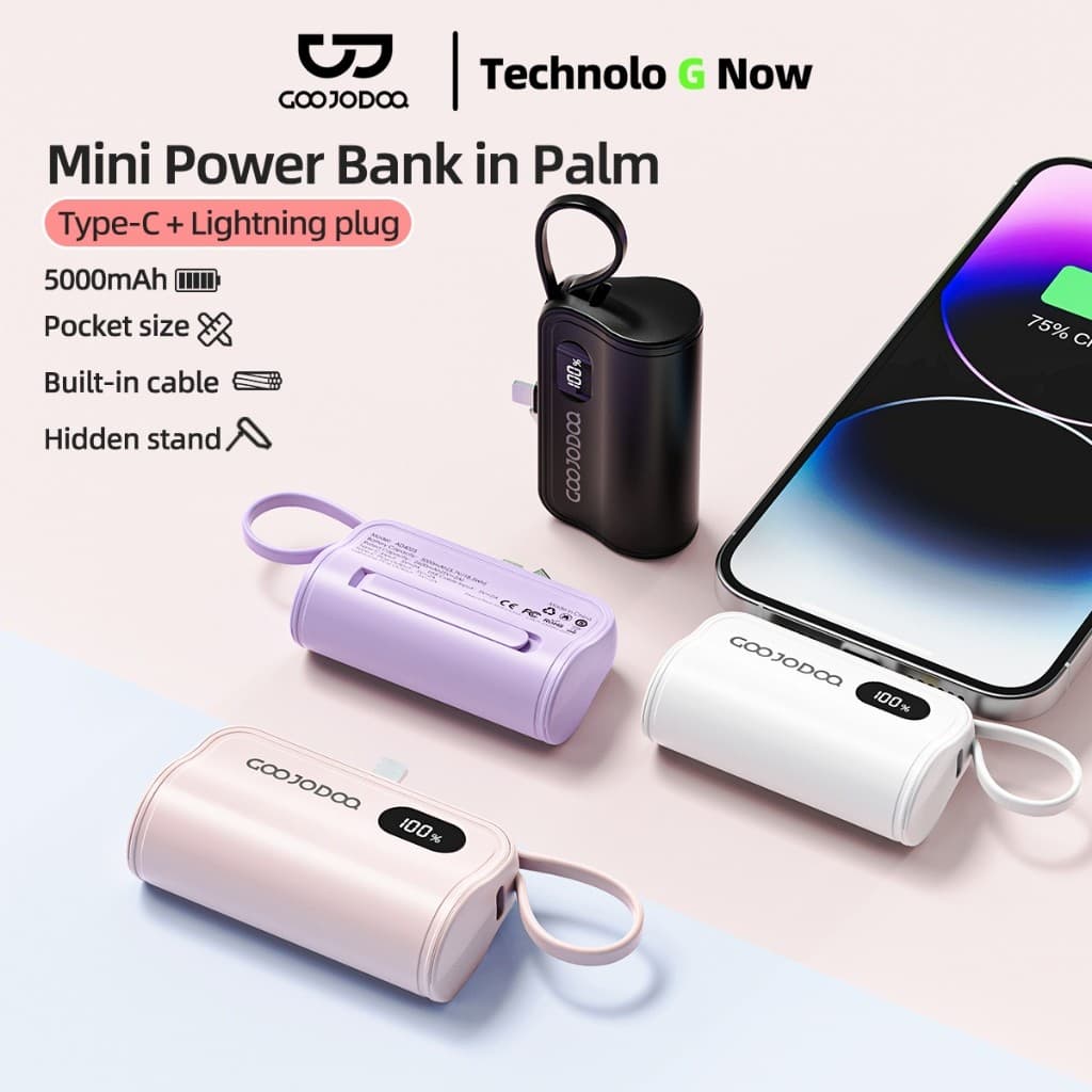 Sạc dự phòng mini GOOJODOQ 2025 cho Giáng sinh với phích cắm Type-C và Light-ning phích cắm đôi
