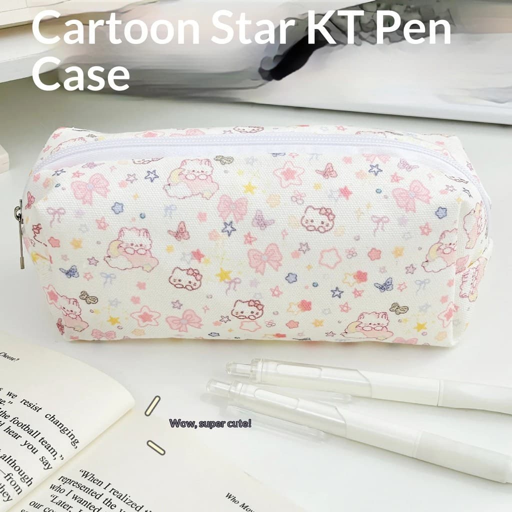 Túi đựng bút chì Kitty nơ đen hộp đựng bút chì vải dây kéo Hộp đựng bút chì hoạt hình dễ thương