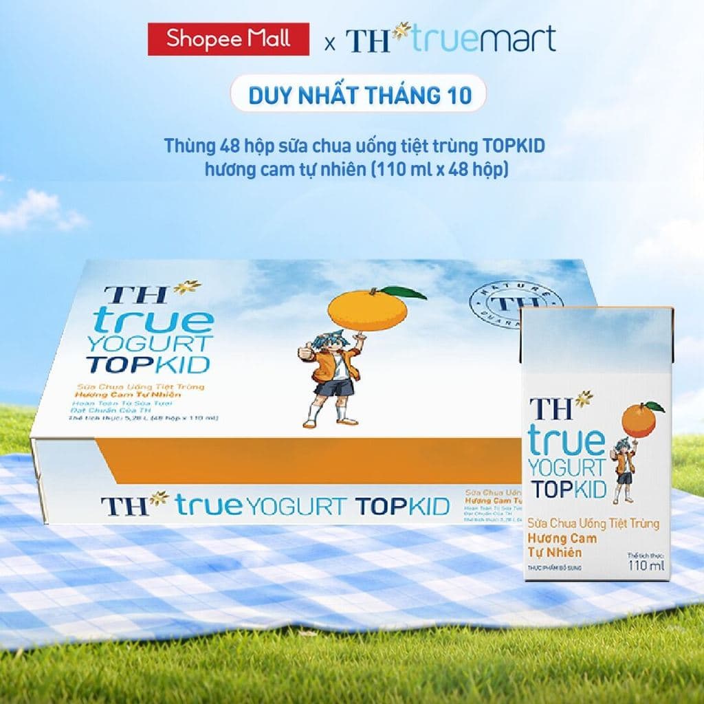 Thùng Sữa Chua Uống Tiệt Trùng TH true YOGURT TOPKID milk Hương Cam 110ml (48 Hộp)