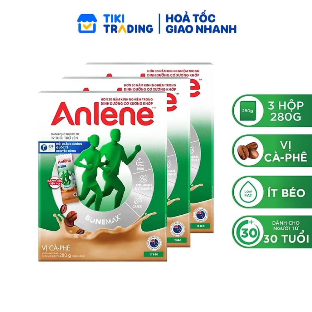 Combo 3 Sữa Bột Anlene Gold 3X vị Cà phê (Hộp giấy 280g)