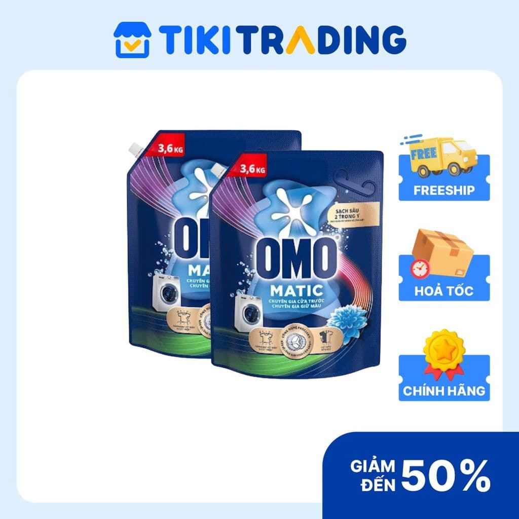 Combo 2 Túi Nước Giặt Omo Matic Bền Đẹp Bền Màu Cho Máy Giặt Cửa Trước 3.6KG