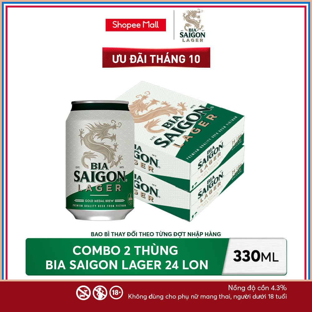 Nồng Độ Cồn 4.3% - Combo 2 Thùng 24 Lon Bia Saigon Lager 330ml