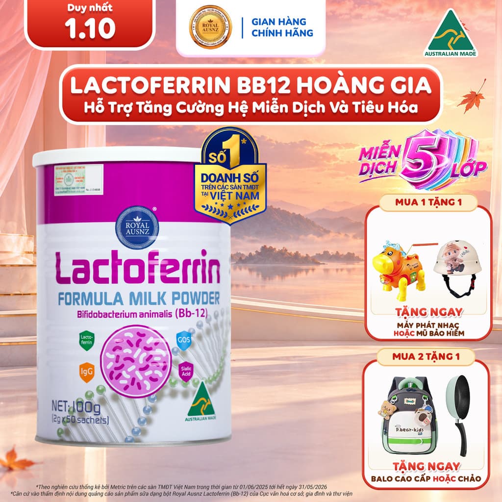 GROUP - Lactoferrin Hoàng Gia ROYAL AUSNZ Lactoferrin Hồng BB12, Hỗ Trợ Tăng Đề Kháng, Miễn Dịch Cho Bé Hộp 100g