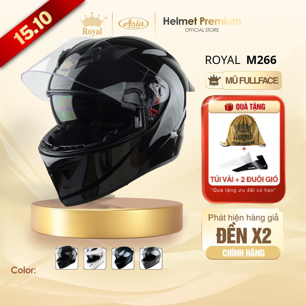 [Full Màu] Mũ Bảo Hiểm Fullface Royal M266 Chính Hãng - Nhựa ABS, 2 Kính, Trùm Đầu, Phong Cách