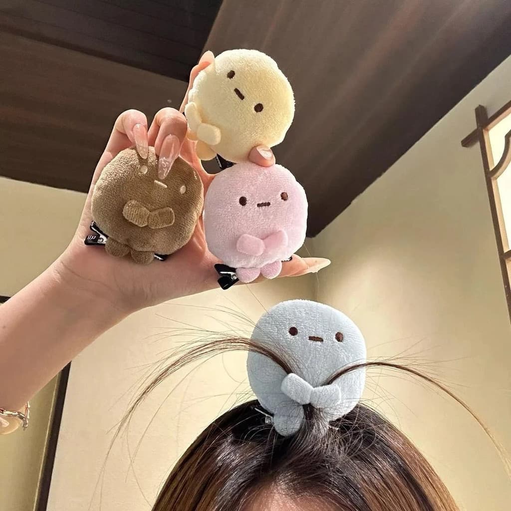 Kẹp tóc búp bê tròn bốn màu dễ thương màu hồng tròn xanh tròn màu vàng