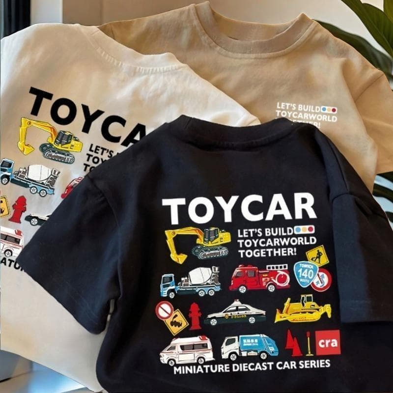 Cotton Nguyên Chất, Thiết Kế Đơn, In Hình Xe, Áo Mùa Hè, Dành Cho Bé, Vừa Vặn, Thoáng Khí