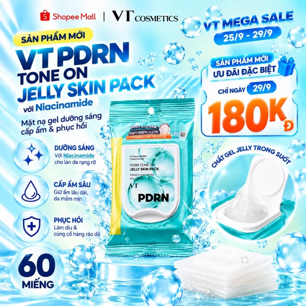 [VT] Pad Thạch PDRN Tone On Jelly Skin Pack Niacinamide Dưỡng Sáng, Phục Hồi Da 60 Miếng