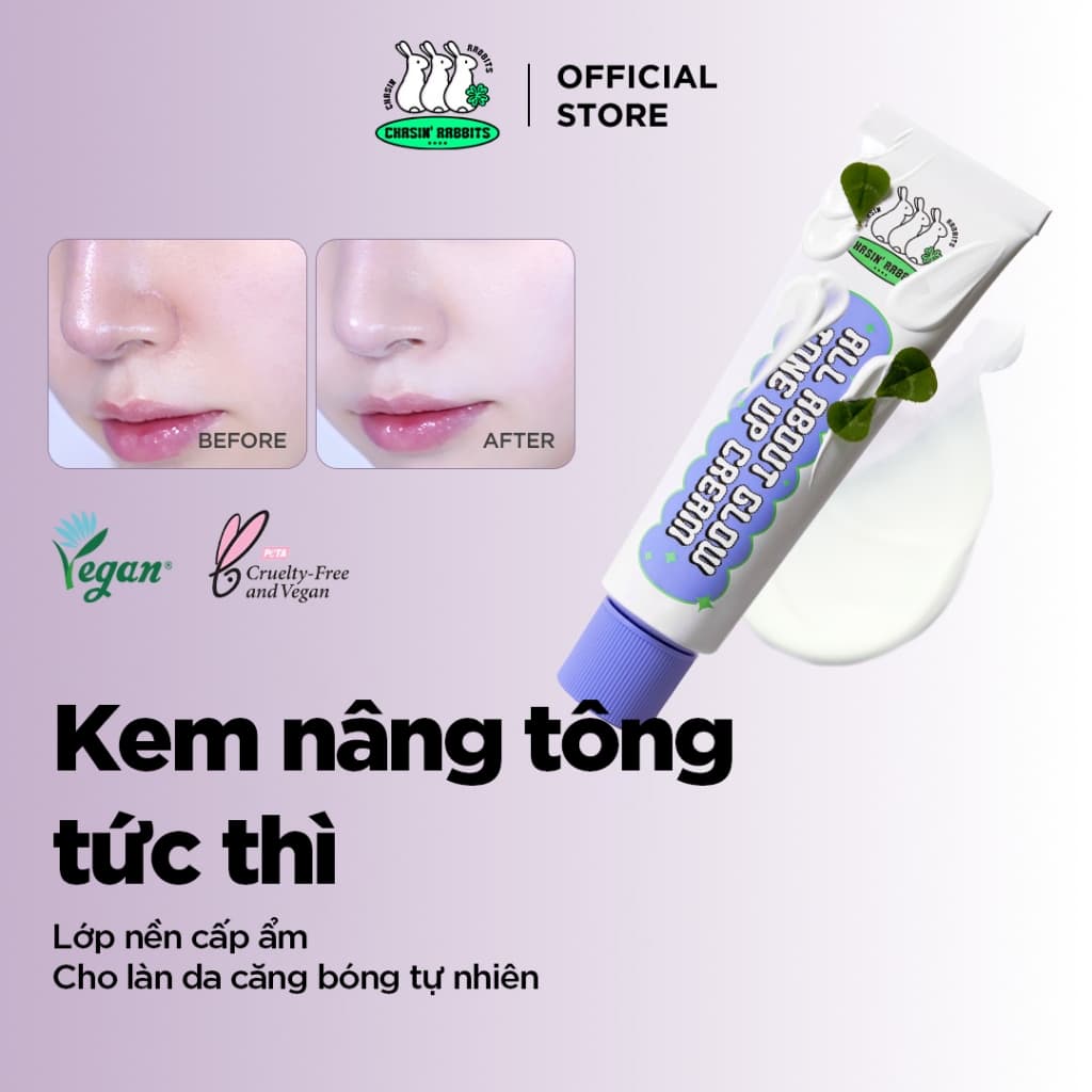 [CHASIN' RABBITS] All About Glow Tone-Up Cream 50ml - Kem Nâng Tông Tự Nhiên & Cấp Ẩm Da Mỏng Nhẹ