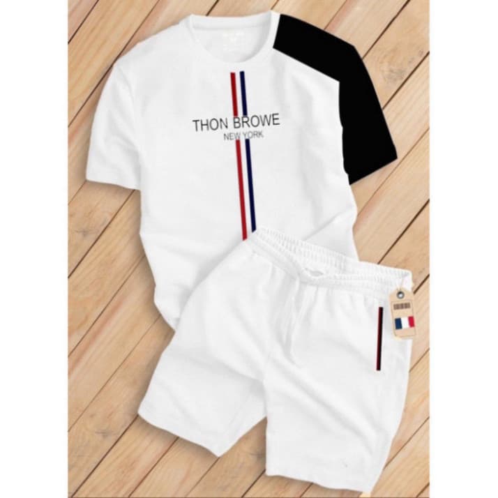 Bộ Cộc Thom vải thông hơi thoáng mát, logo thêu sắc nét hàng đẹp Đồ bộ thể thao nam in THOM BR chất thun boy 2026
