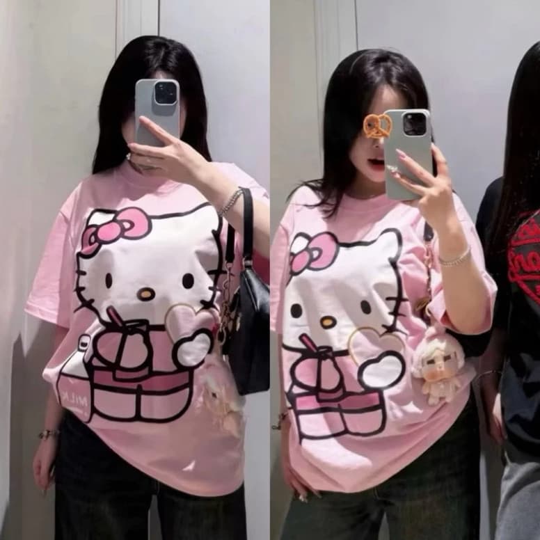 Áo Thun Hello Kitty Hồng Hàng Cotton Mịn mã 308
