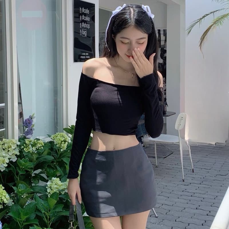 Chân váy chữ a cạp trễ siêu ngầu màu xám đen VANISA CV031