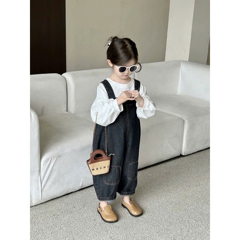 Yếm jean bé gái bé trai dáng dài phong cách Hàn Quốc, yếm bò trẻ em dáng hàn đi học đi chơi Y5 Violakids