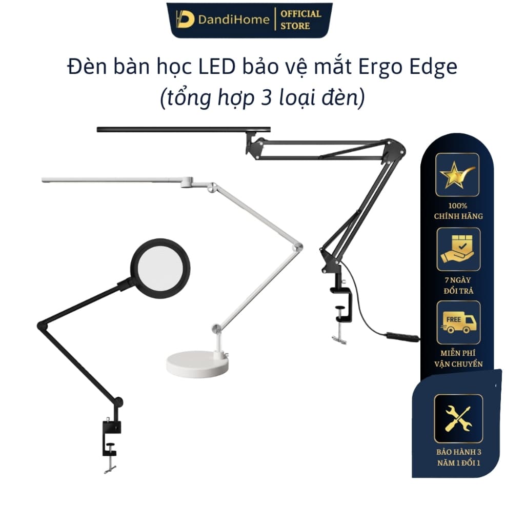 Đèn bàn học Led bảo vệ mắt Ergo Edge DandiHome chống cận để học tập, làm việc, có thể kéo dài, gấp gọn - 4 chế độ sáng