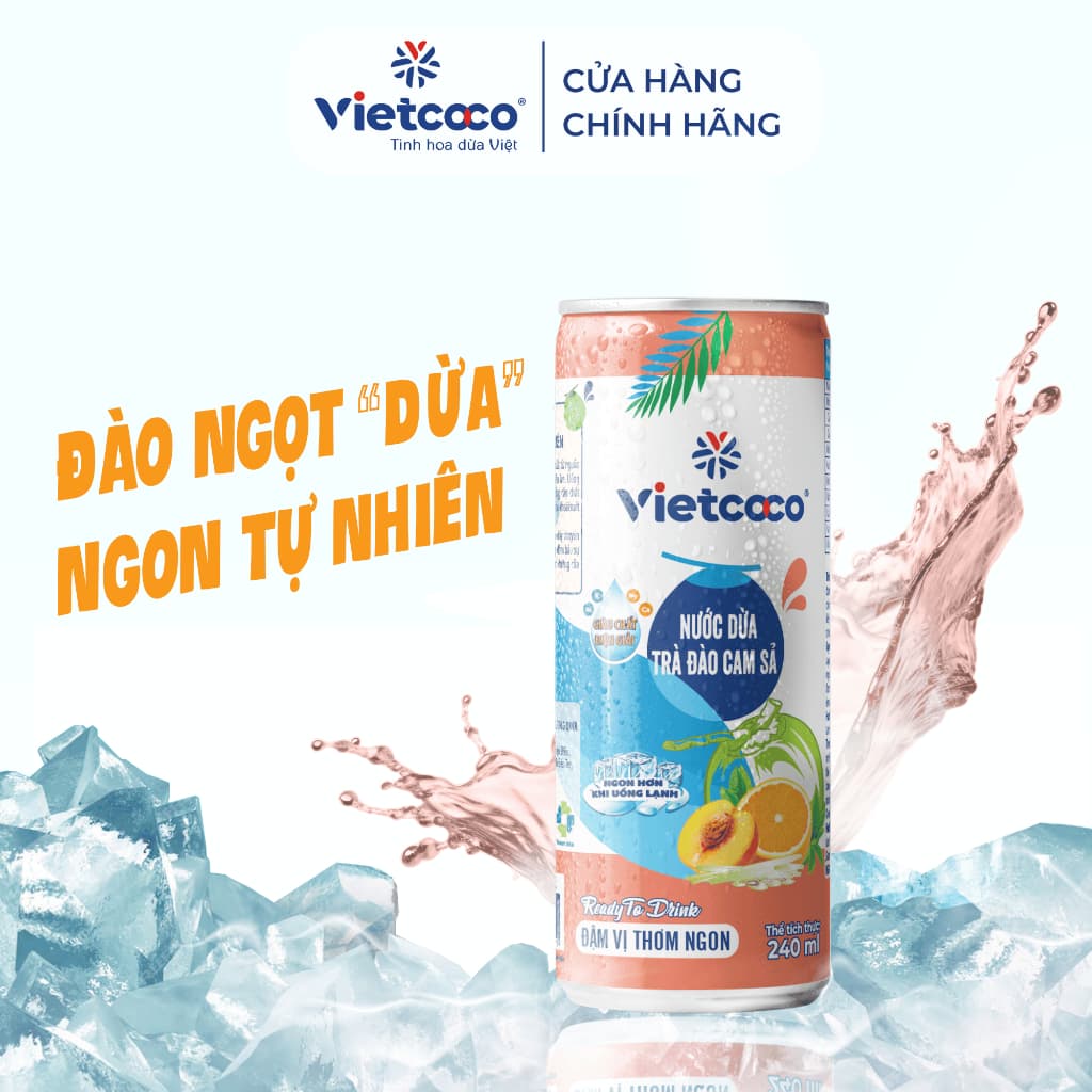 Nước dừa trà đào cam sả Vietcoco 240ml