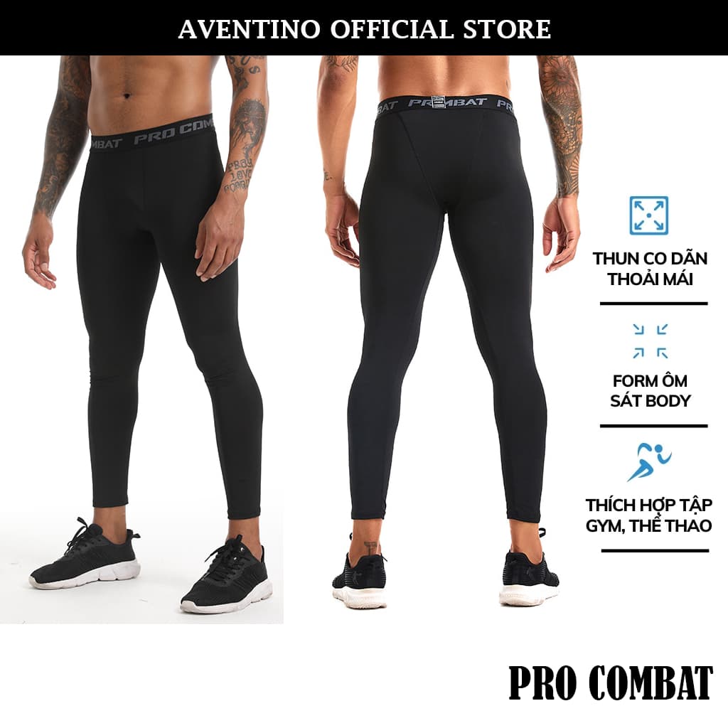 Quần giữ nhiệt nam body tập bóng đá Gym Pro Combat, quần body giữ nhiệt nam cao cấp Aventino Q3