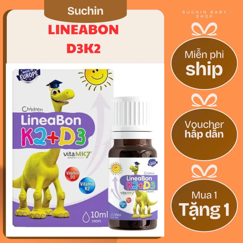 [MUA 1 TẶNG 2] D3K2 Lineabon Tím 10ml,Giúp Bé hấp thu tối đa canxi,con cao lớn trước 7 tuổi