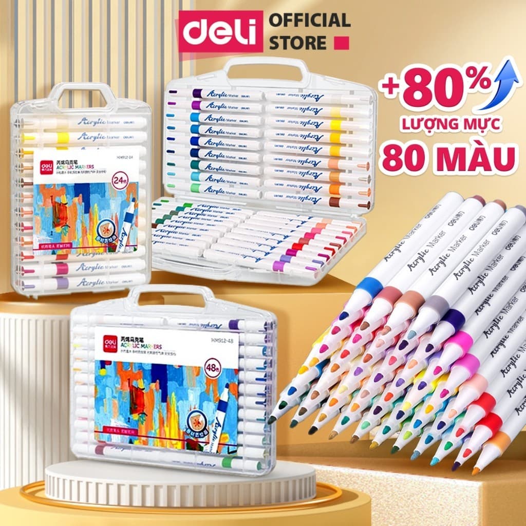 [🔥80 MÀU-129K GIÁ SOCK ] Bút Sơn Màu Acrylic Markers Deli Hộp 12/24/36/64 Box Màu Acrylic Marker An Toàn Vẽ Trên