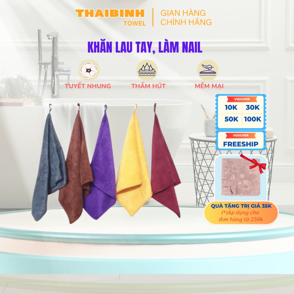 Khăn Nail 30x30cm THAI BINH TOWEL Sợi Microfiber Mềm Mịn Siêu Thấm Hút, Không Sổ Lông
