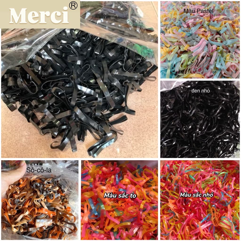 Set 50/100g Chun buộc tóc nhiều màu,chun đen,chun màu sắc,thun trơn cột tóc cho bé-[Merci]-dây nịt buộc tóc nữ đa năng