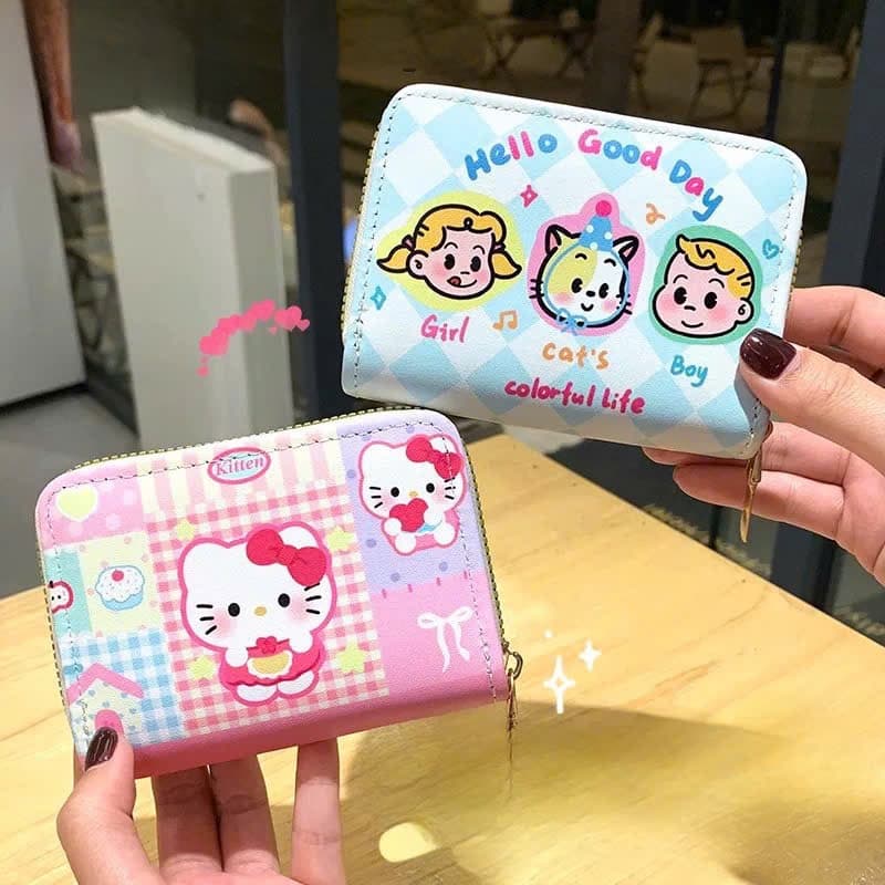 Ví Mini Kéo Khoá Nhiều Ngăn Mèo Hello Kitty Hoạ Tiết Sắc Màu Siêu Hot Korea