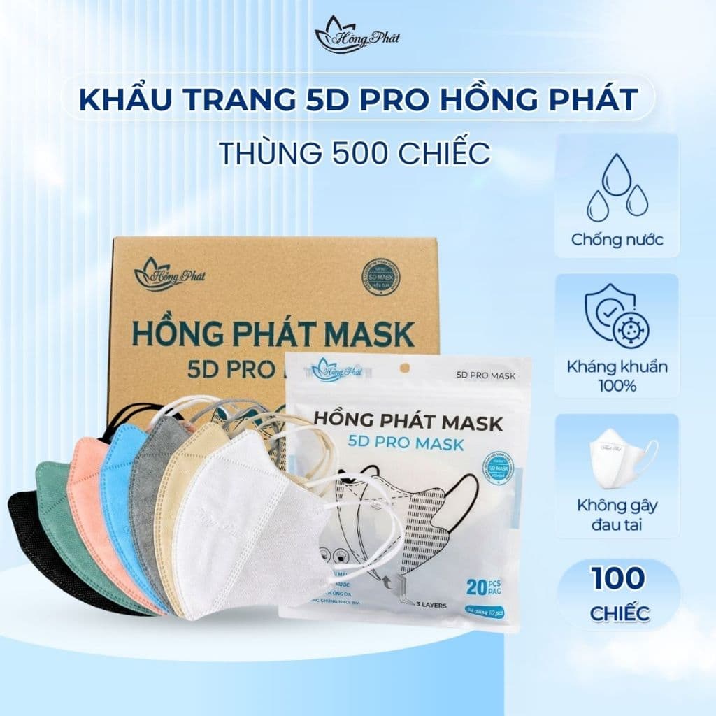 THÙNG 500 CÁI KHẨU TRANG 5D HỒNG PHÁT ĐỦ MÀU