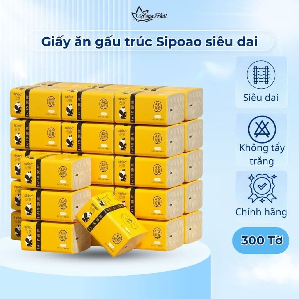 Túi 10 gói giấy gấu trúc Sipoao, Giấy ăn gấu trúc  10*300 tờ, giấy ăn bình dân giá rẻ
