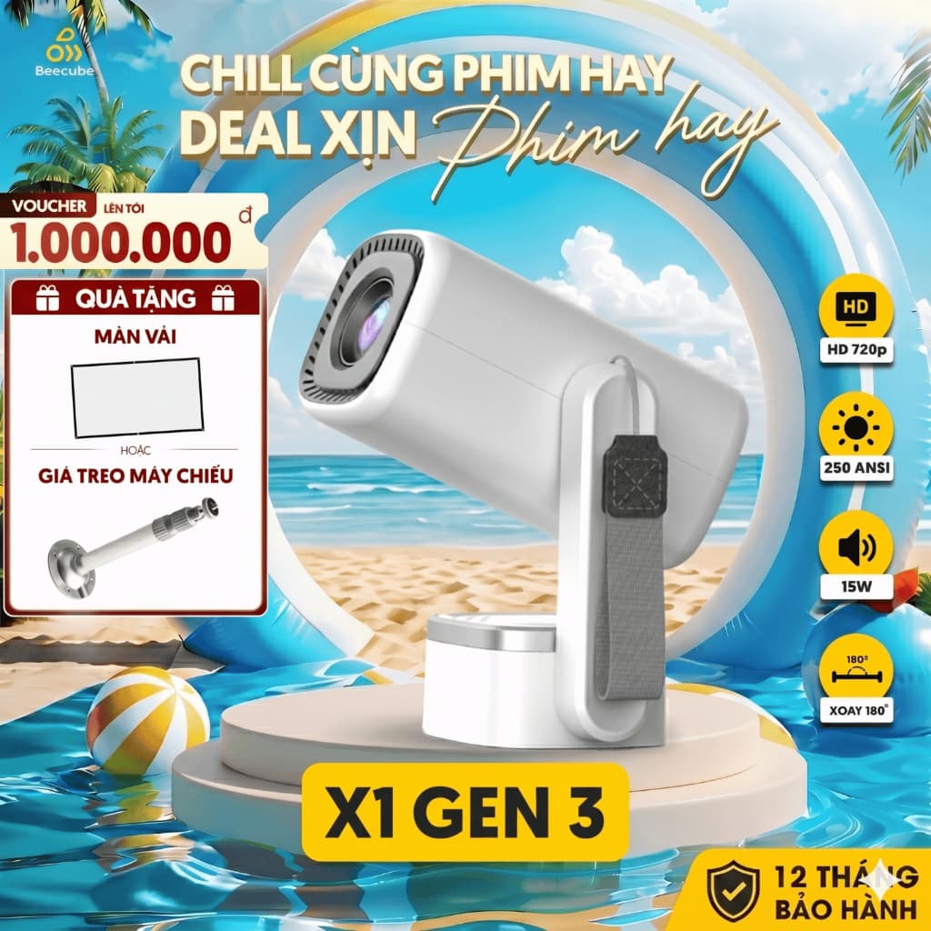 Máy Chiếu Mini Cao Cấp Beecube X1 Gen 3  - Bảo Hành 1 Đổi 1 Trong 12 Tháng, Máy Chiếu Tích Hợp Âm Thanh 15W Projector Xe