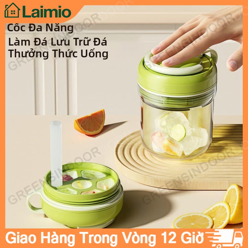 Cốc Làm Đá 2 Trong 1 380ml Có Ống Hút, Cốc Uống Nước Di Động Chống Rò Rỉ Tiện Lợi