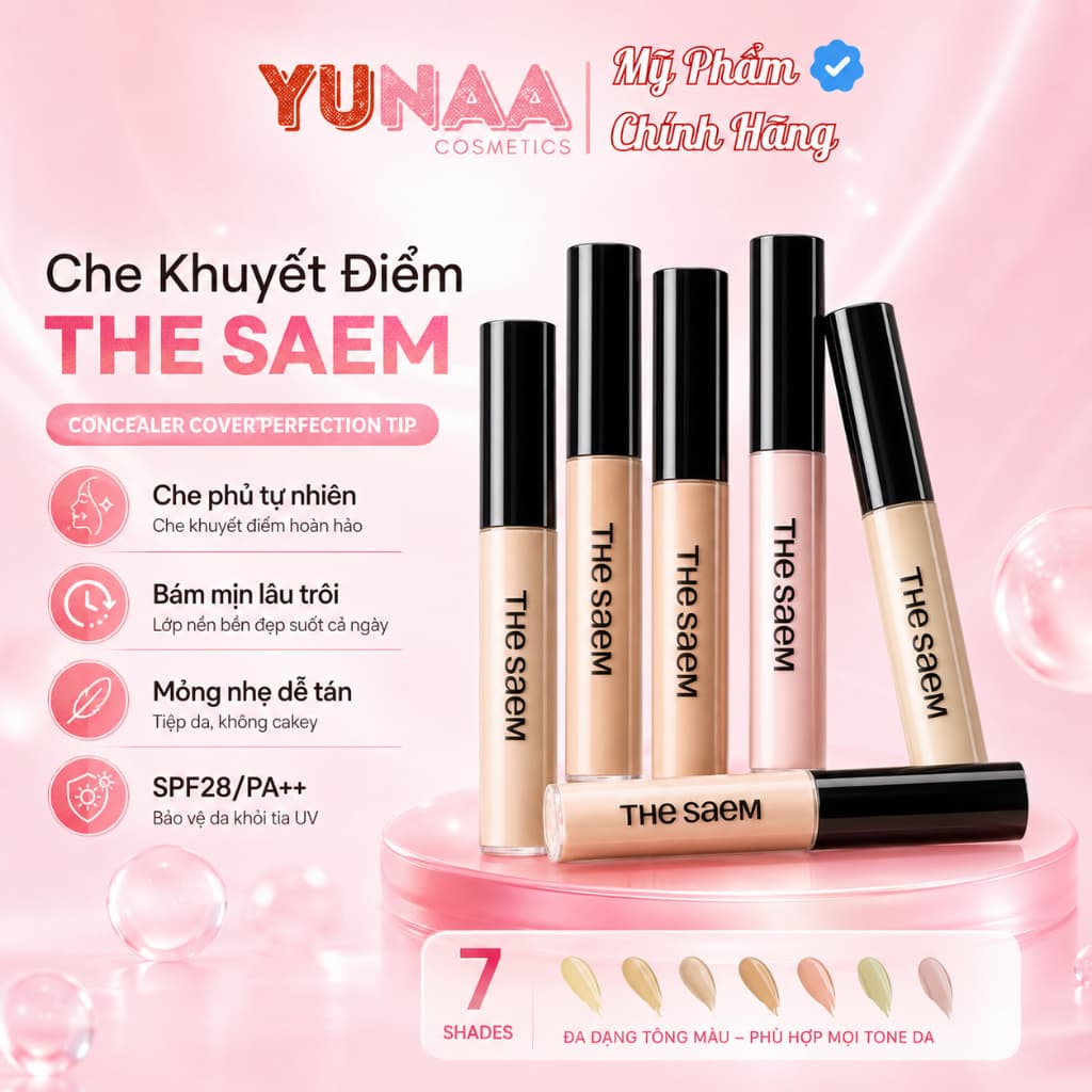 [Y001b] [Hỏa Tốc] Kem Che Khuyết Điểm Quốc Dân The Saem - Chống nắng, Chống nước, Siêu Che Phủ