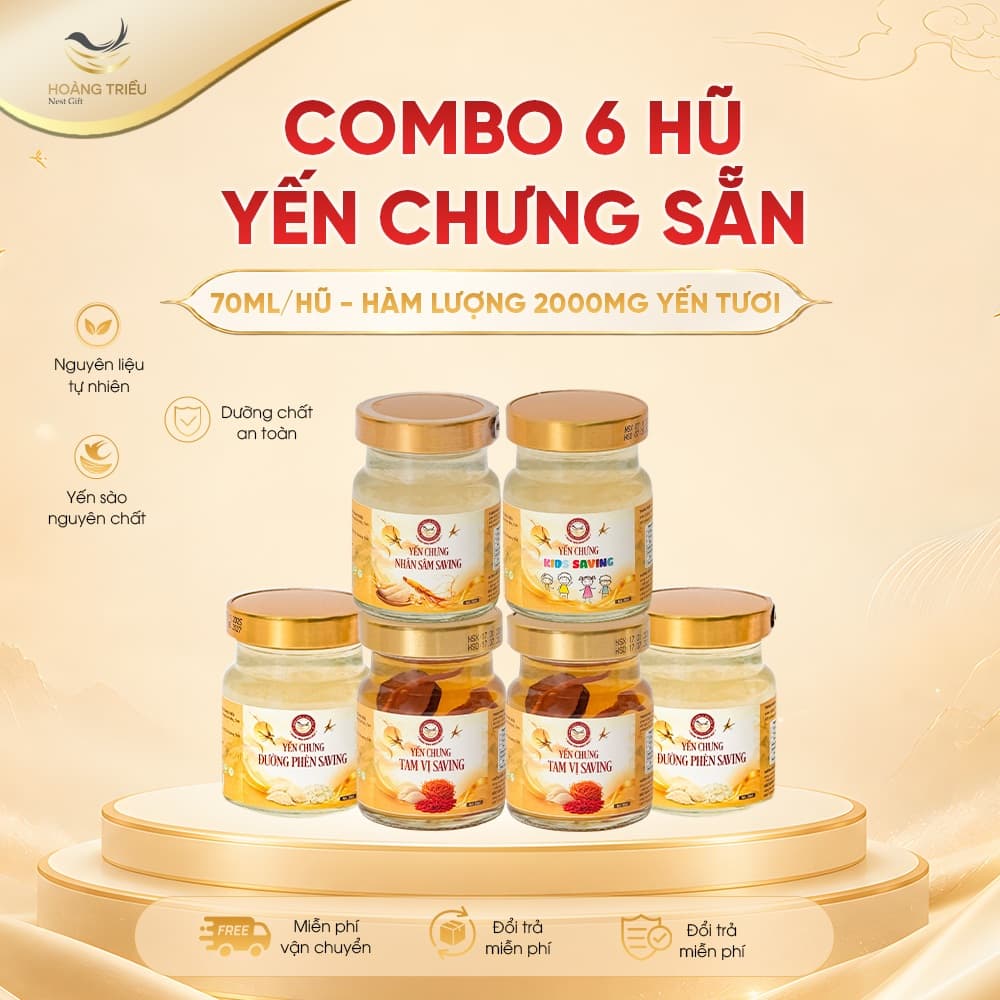 Combo 6 Hũ Yến Chưng Hoàng Triều Đa Vị 70ml Yến Tươi 2000mg Chưng Sẵn Cao Cấp Sức Khỏe Mọi Nhà