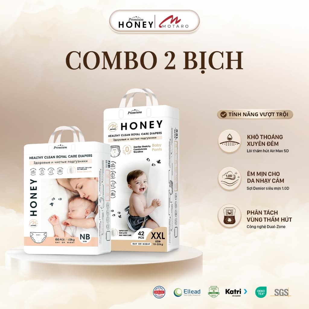 [2 BỊCH] Tã Bỉm Dán/Quần Honey Premium Chính Hãng Đủ Size Cho Bé Thoải Mái 4-20kg