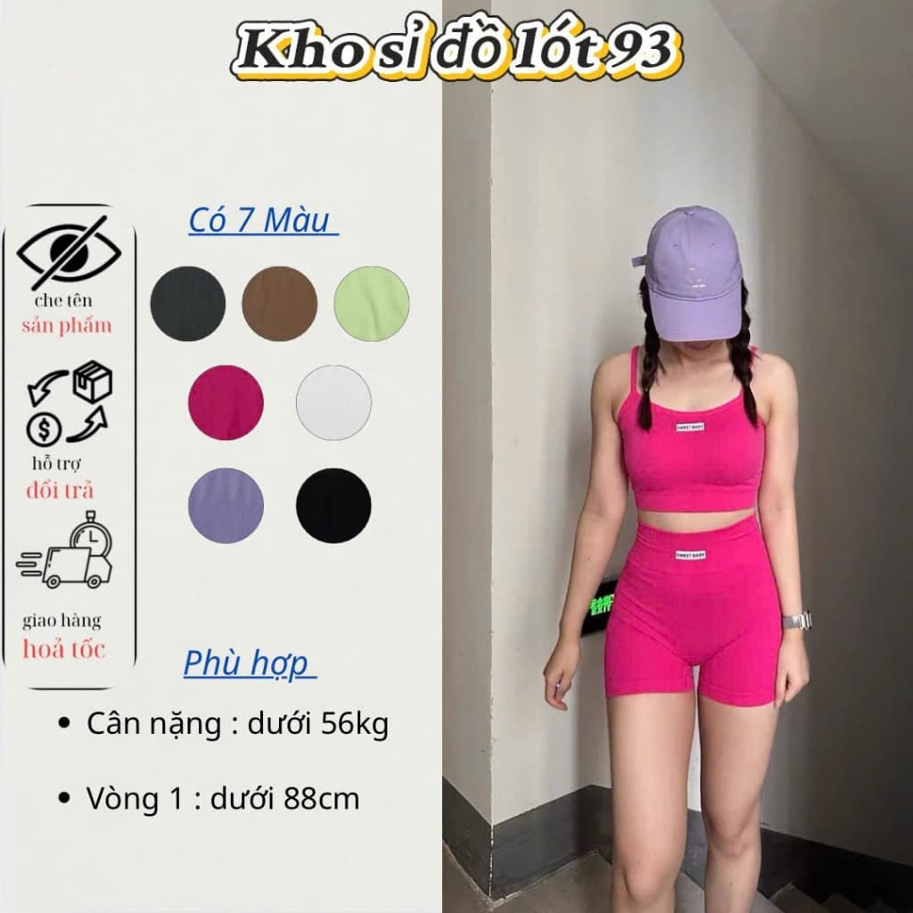 Set Thể Thao Nữ Tập Yoga Erobic Gymer Dáng Bra 2 Dây Sweet Baby & Quần Short Cạp Cao Co Giãn 995
