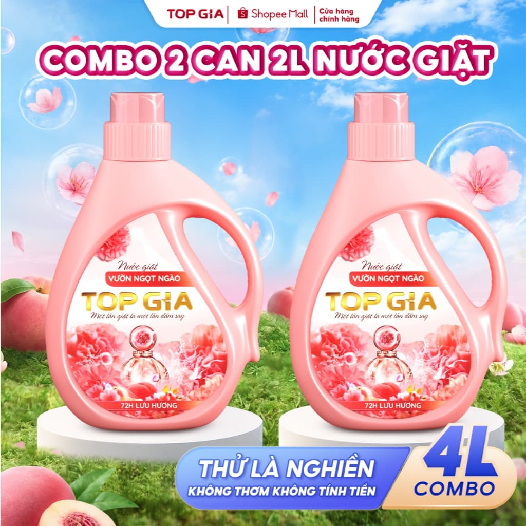 Nước Giặt Xả TopGia Can 2L Hương Vườn Ngọt Ngào Lưu Hương Bền Lâu Dịu Nhẹ An Toàn